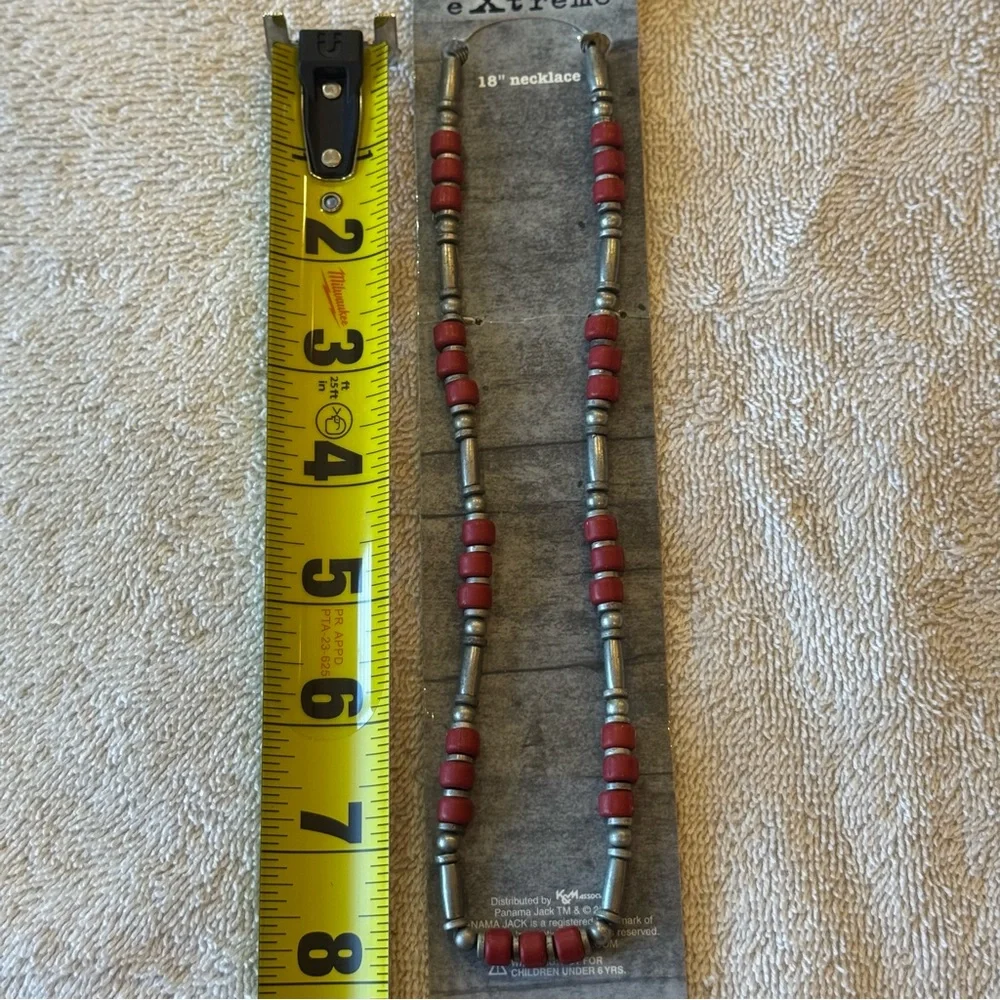 Panama Jack eXtreme 18” Beaded Necklace Red Silver Y2K‎ NOS